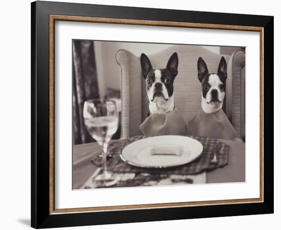 Boston Terriers Dining-Theo Westenberger-Framed Art Print