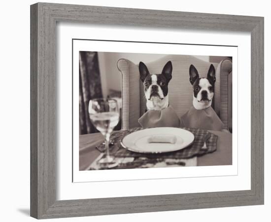 Boston Terriers Dining-Theo Westenberger-Framed Art Print