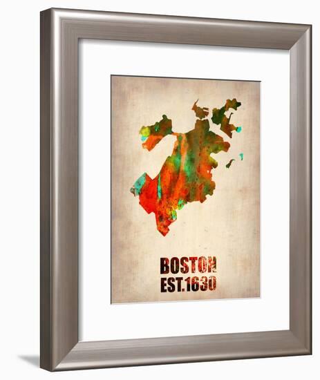 Boston Watercolor Map-NaxArt-Framed Art Print