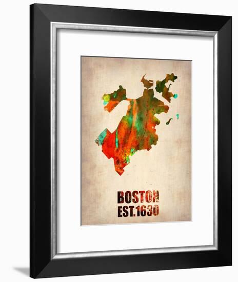 Boston Watercolor Map-NaxArt-Framed Art Print