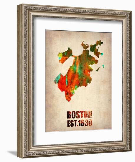 Boston Watercolor Map-NaxArt-Framed Art Print