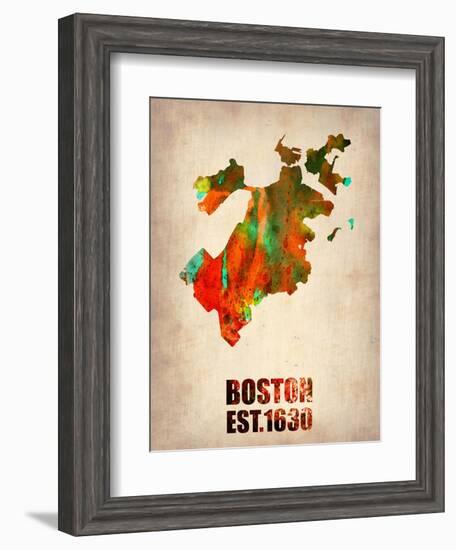 Boston Watercolor Map-NaxArt-Framed Art Print