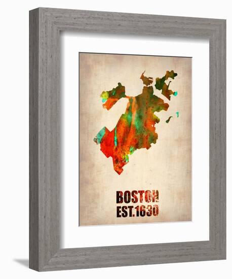 Boston Watercolor Map-NaxArt-Framed Art Print