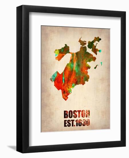 Boston Watercolor Map-NaxArt-Framed Art Print