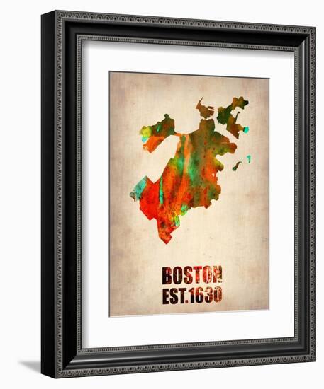 Boston Watercolor Map-NaxArt-Framed Art Print