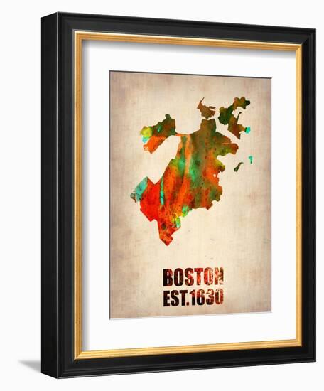 Boston Watercolor Map-NaxArt-Framed Art Print
