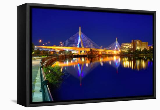 Boston Zakim Bridge Sunset in Bunker Hill Massachusetts USA-holbox-Framed Premier Image Canvas