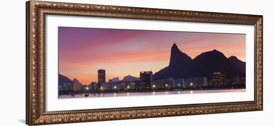 Botafogo Bay and Christ the Redeemer Statue at Sunset, Rio De Janeiro, Brazil-Ian Trower-Framed Photographic Print