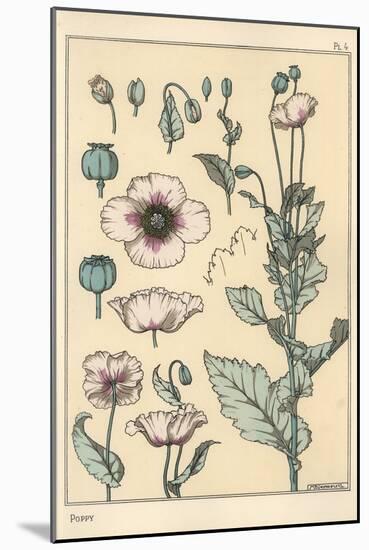 Botanical Illustration of the Poppy, with Flower Parts, Opium Pod, 1897 (Lithograph)-Eugene Grasset-Mounted Giclee Print