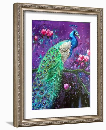 Botanical Peacock 1-Lena Navarro-Framed Art Print