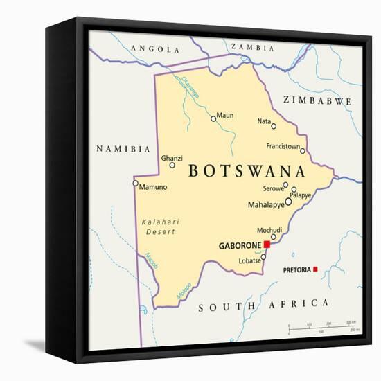 Botswana Political Map-Peter Hermes Furian-Framed Stretched Canvas