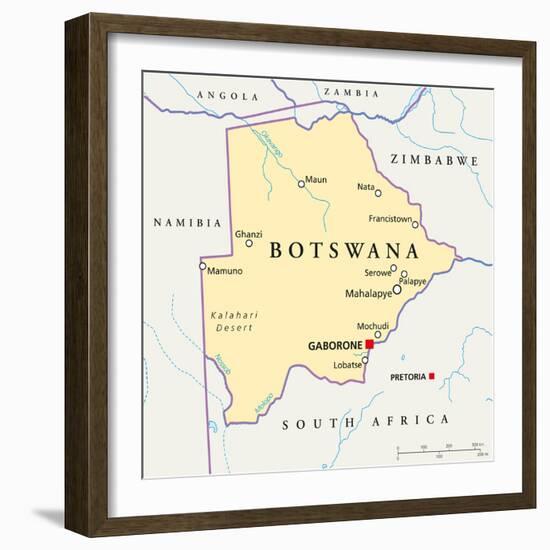 Botswana Political Map-Peter Hermes Furian-Framed Premium Giclee Print