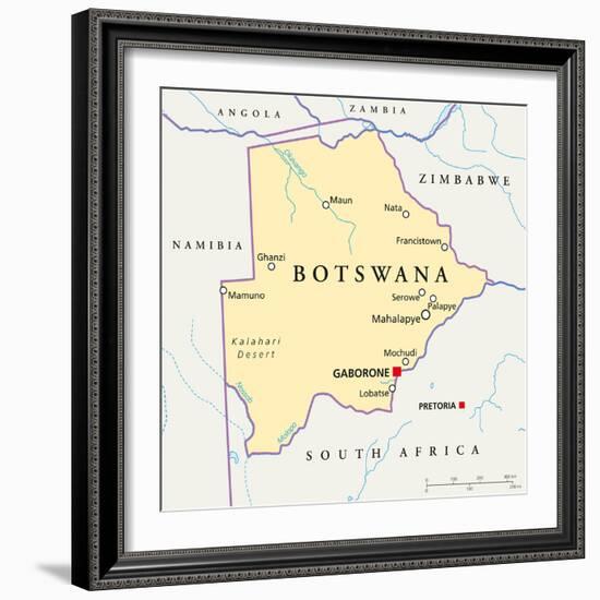 Botswana Political Map-Peter Hermes Furian-Framed Premium Giclee Print