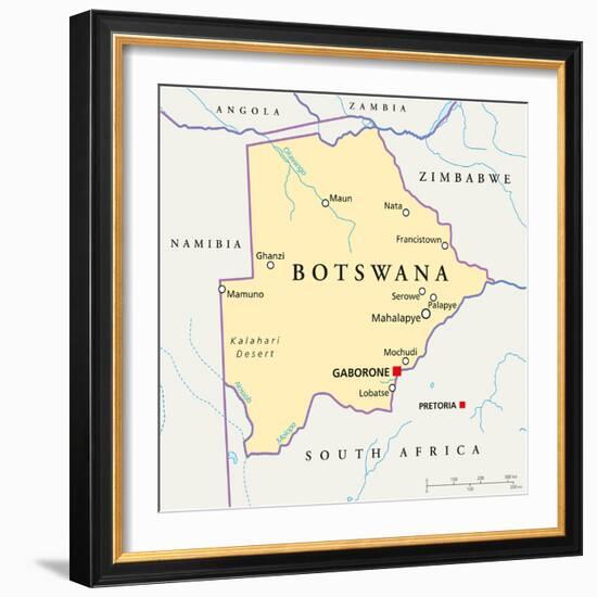 Botswana Political Map-Peter Hermes Furian-Framed Premium Giclee Print