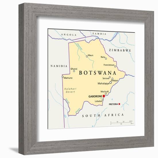 Botswana Political Map-Peter Hermes Furian-Framed Art Print