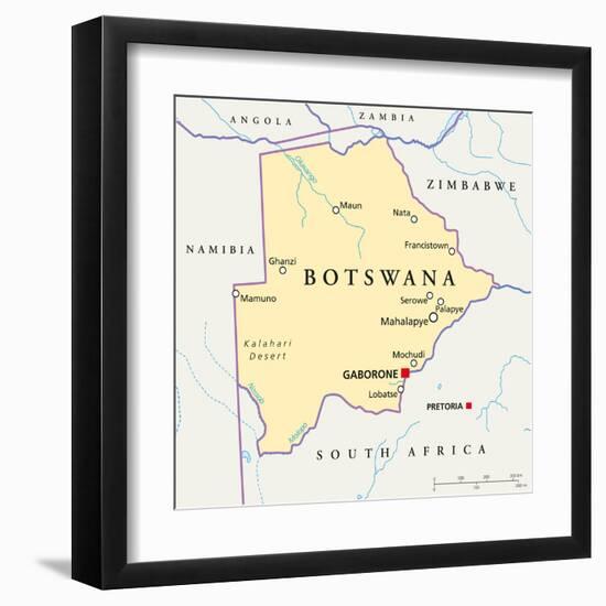 Botswana Political Map-Peter Hermes Furian-Framed Art Print