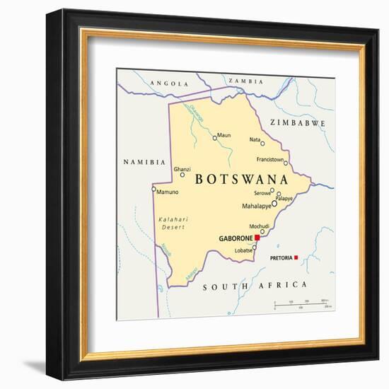 Botswana Political Map-Peter Hermes Furian-Framed Art Print