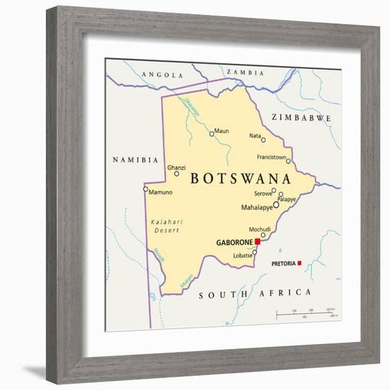 Botswana Political Map-Peter Hermes Furian-Framed Art Print