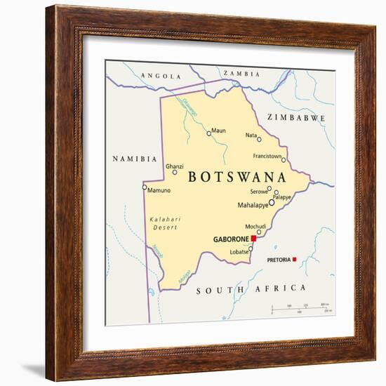 Botswana Political Map-Peter Hermes Furian-Framed Art Print