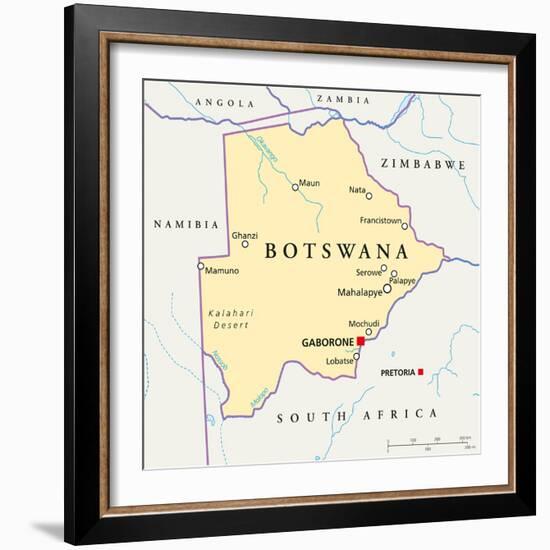 Botswana Political Map-Peter Hermes Furian-Framed Art Print