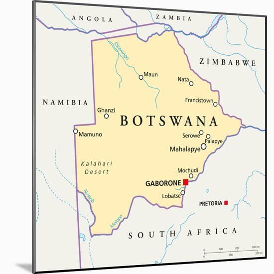 Botswana Political Map-Peter Hermes Furian-Mounted Art Print