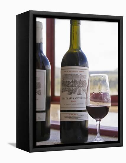 Bottle and Glass, Chateau Vannieres, La Cadiere d'Azur, Bandol, Var, Cote d'Azur, France-Per Karlsson-Framed Premier Image Canvas