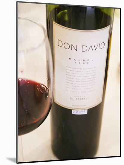 Bottle and Glass of Don David Malbec, Restaurant in Sheraton Hotel, Bodega El Esteco Mendoza-Per Karlsson-Mounted Photographic Print