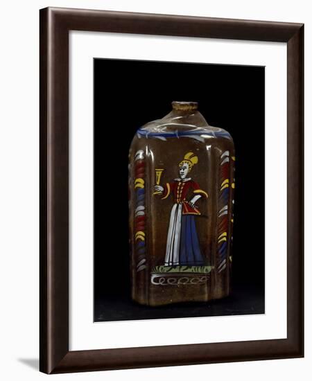 Bottle Decorated with Polychrome Figure, White Glass Italy-null-Framed Giclee Print