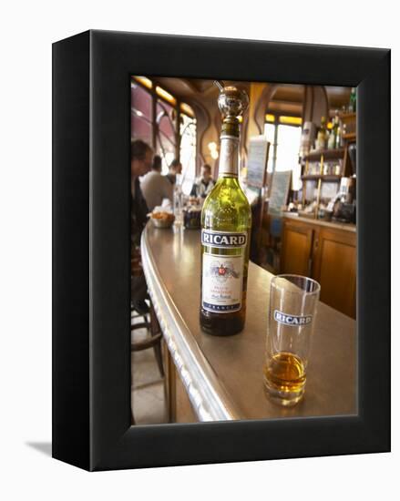 Bottle of Ricard 45 Pastis and Glass on Zinc Bar, Paris, France-Per Karlsson-Framed Premier Image Canvas