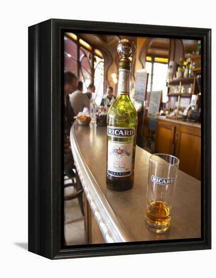 Bottle of Ricard 45 Pastis and Glass on Zinc Bar, Paris, France-Per Karlsson-Framed Premier Image Canvas