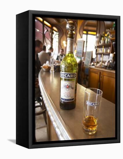 Bottle of Ricard 45 Pastis and Glass on Zinc Bar, Paris, France-Per Karlsson-Framed Premier Image Canvas