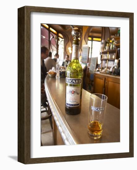 Bottle of Ricard 45 Pastis and Glass on Zinc Bar, Paris, France-Per Karlsson-Framed Photographic Print