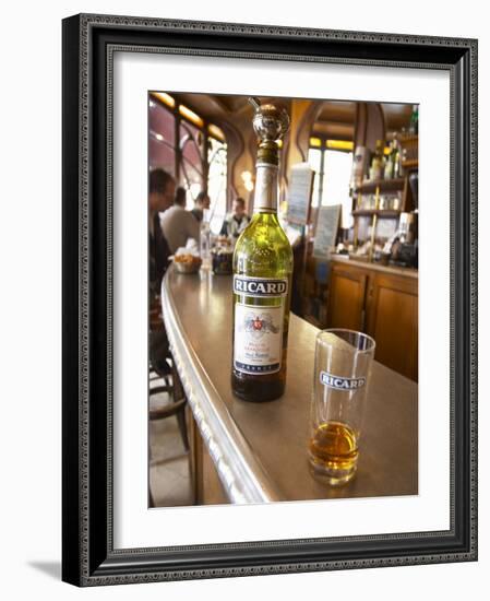Bottle of Ricard 45 Pastis and Glass on Zinc Bar, Paris, France-Per Karlsson-Framed Photographic Print