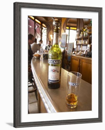 Bottle of Ricard 45 Pastis and Glass on Zinc Bar, Paris, France-Per Karlsson-Framed Photographic Print