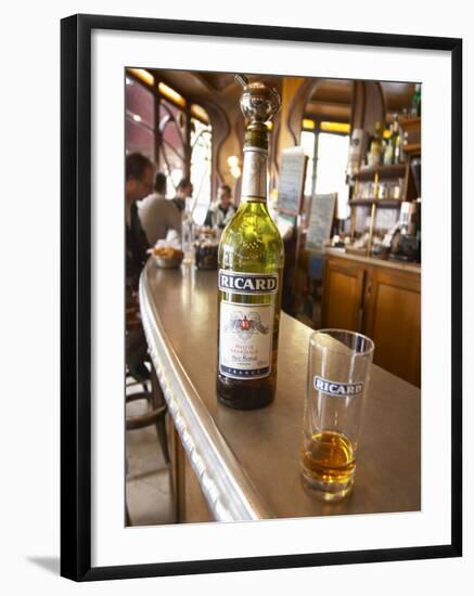 Bottle of Ricard 45 Pastis and Glass on Zinc Bar, Paris, France-Per Karlsson-Framed Photographic Print