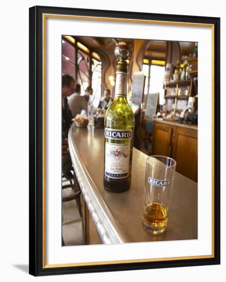 Bottle of Ricard 45 Pastis and Glass on Zinc Bar, Paris, France-Per Karlsson-Framed Photographic Print