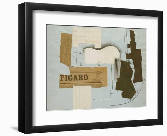 Bottle of Vieux Marc, Glass, Guitar and Newspaper, 1913-Pablo Picasso-Framed Art Print