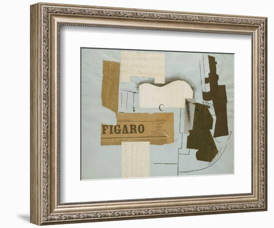 Bottle of Vieux Marc, Glass, Guitar and Newspaper, 1913-Pablo Picasso-Framed Art Print