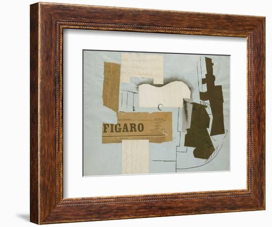 Bottle of Vieux Marc, Glass, Guitar and Newspaper, 1913-Pablo Picasso-Framed Art Print