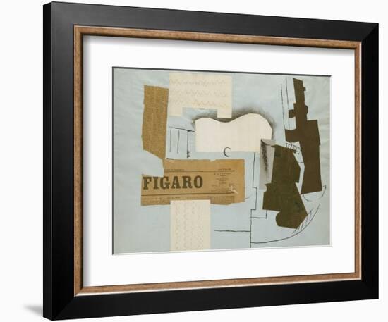 Bottle of Vieux Marc, Glass, Guitar and Newspaper, 1913-Pablo Picasso-Framed Art Print