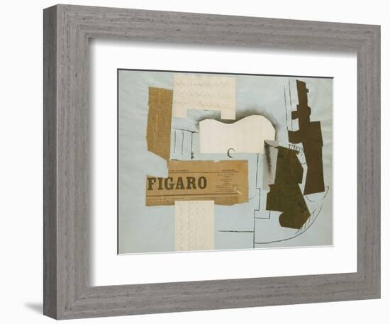 Bottle of Vieux Marc, Glass, Guitar and Newspaper, 1913-Pablo Picasso-Framed Art Print