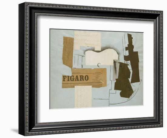 Bottle of Vieux Marc, Glass, Guitar and Newspaper, 1913-Pablo Picasso-Framed Art Print