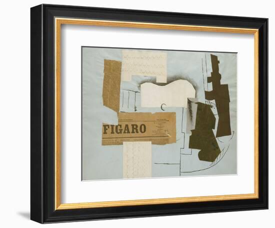 Bottle of Vieux Marc, Glass, Guitar and Newspaper, 1913-Pablo Picasso-Framed Art Print