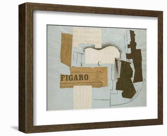 Bottle of Vieux Marc, Glass, Guitar and Newspaper, 1913-Pablo Picasso-Framed Art Print