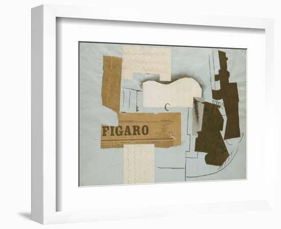 Bottle of Vieux Marc, Glass, Guitar and Newspaper, 1913-Pablo Picasso-Framed Art Print