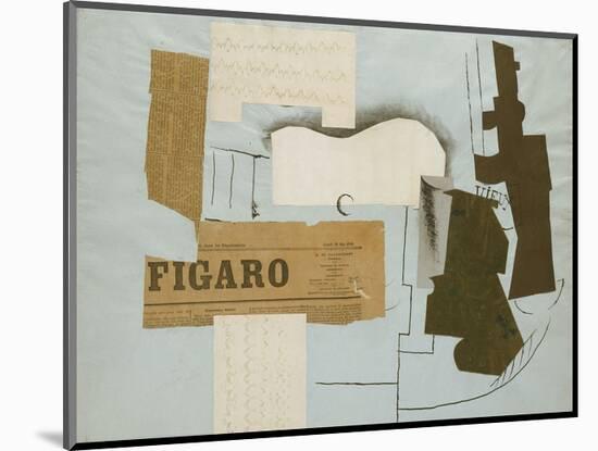 Bottle of Vieux Marc, Glass, Guitar and Newspaper, 1913-Pablo Picasso-Mounted Art Print