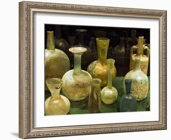 Bottles and jugs for wine, Museo de la Cultura del Vino, Briones Village in La Rioja, Spain-Janis Miglavs-Framed Photographic Print