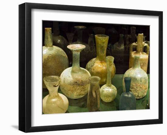 Bottles and jugs for wine, Museo de la Cultura del Vino, Briones Village in La Rioja, Spain-Janis Miglavs-Framed Photographic Print