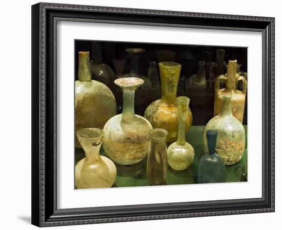 Bottles and jugs for wine, Museo de la Cultura del Vino, Briones Village in La Rioja, Spain-Janis Miglavs-Framed Photographic Print