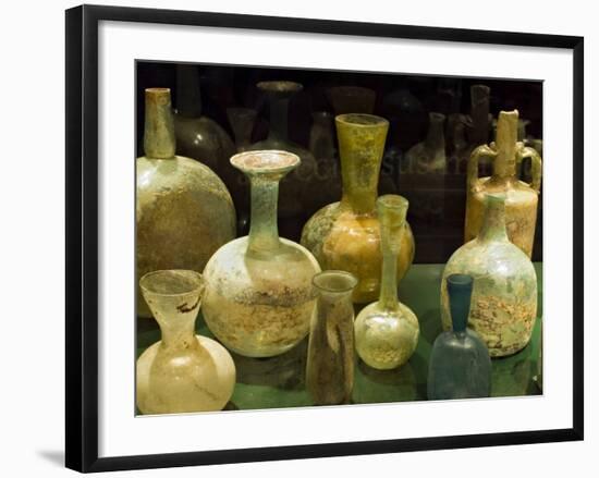 Bottles and jugs for wine, Museo de la Cultura del Vino, Briones Village in La Rioja, Spain-Janis Miglavs-Framed Photographic Print